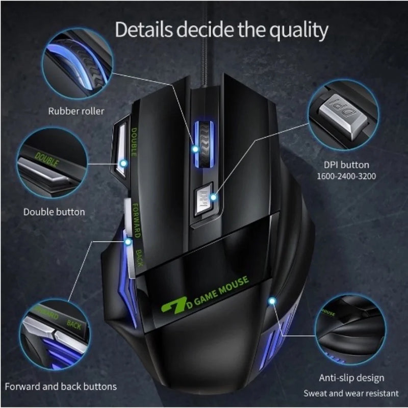 Mouse GAMER para JOGO computador 3200dpi com LED laser X7 USB Botões PROFISSIONAIS!